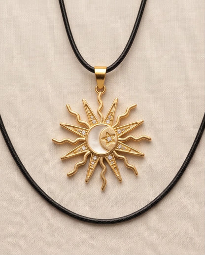 Gold Celestial Sun Moon Star Pendant Necklace