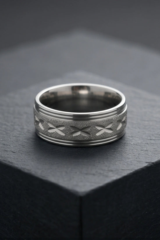 Textured Silver 'X' Engraved Band Ring