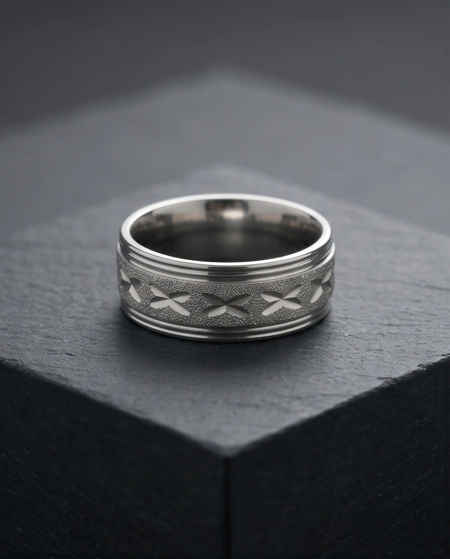 Textured Silver 'X' Engraved Band Ring