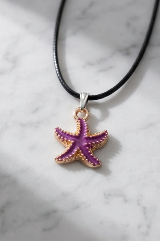 Textured Purple Starfish Enamel Pendant Necklace