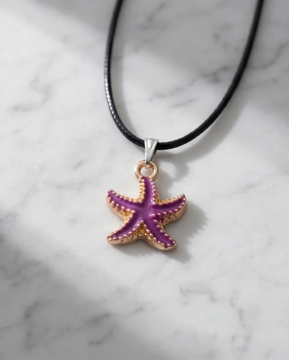 Textured Purple Starfish Enamel Pendant Necklace