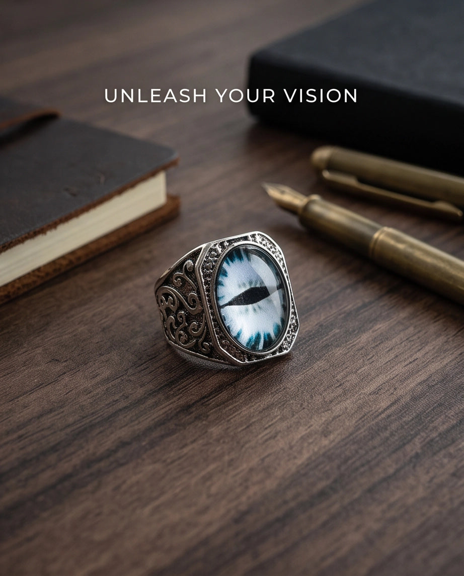 Frost Slit-Pupil Ornate Silver Ring