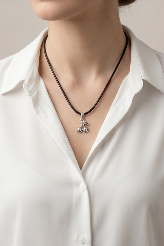 Silver Double Cherry Pendant Necklace