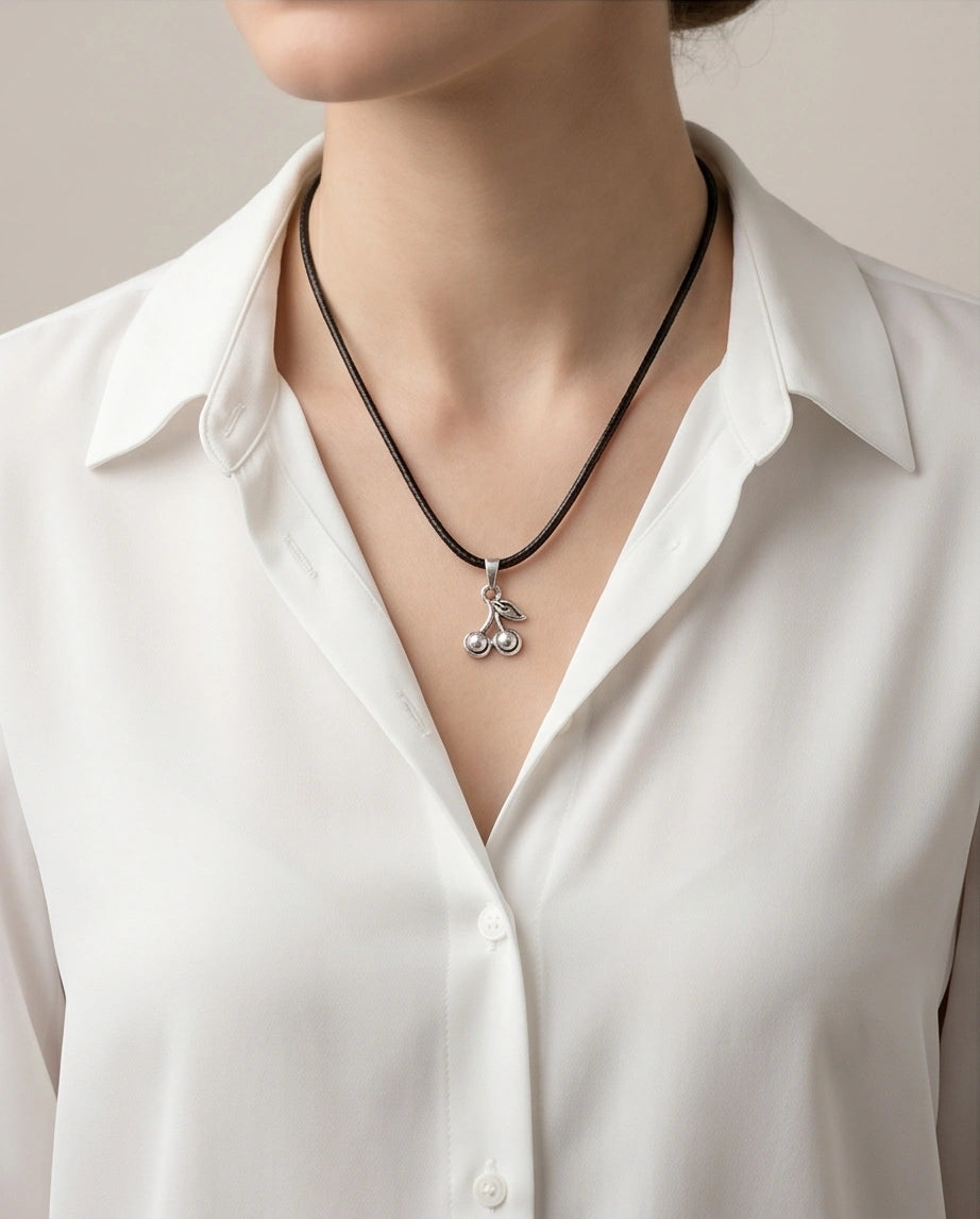 Silver Double Cherry Pendant Necklace