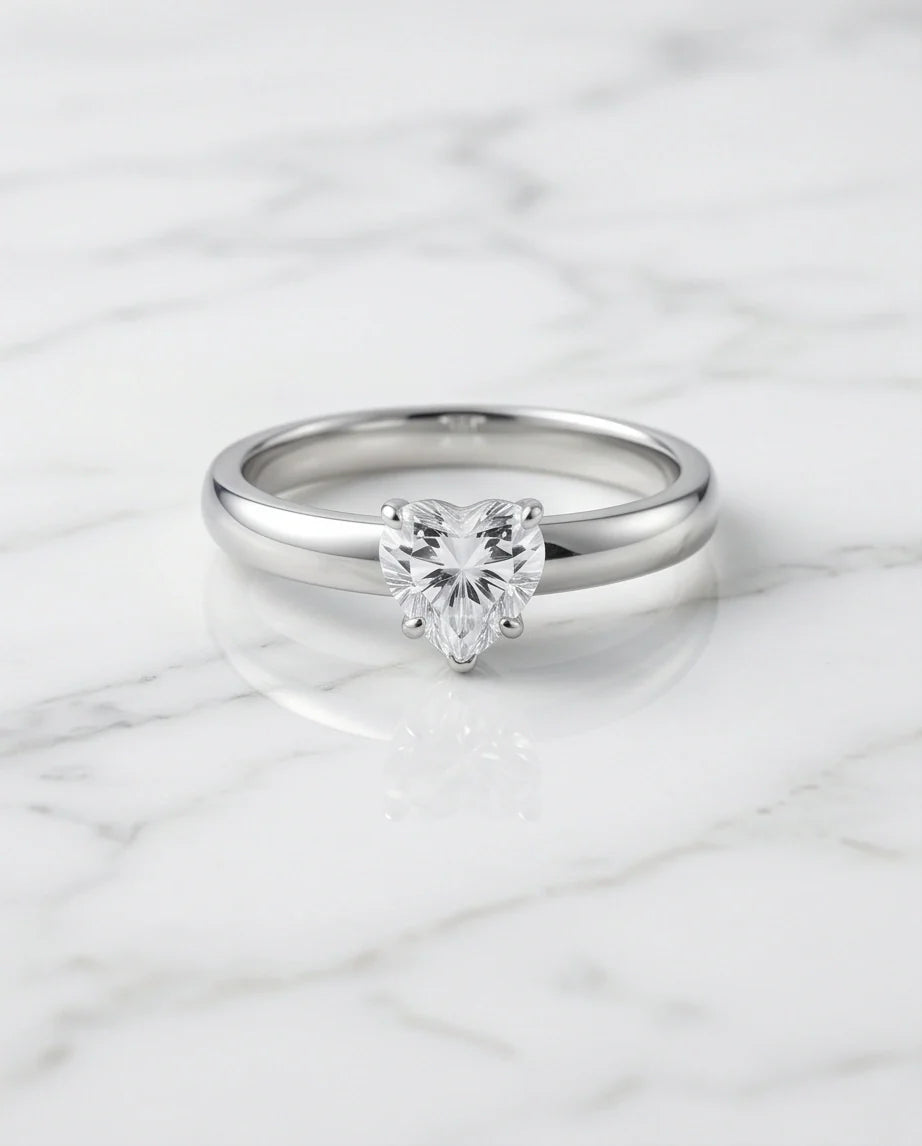 Sterling Silver Heart-Cut Moissanite Solitaire Ring
