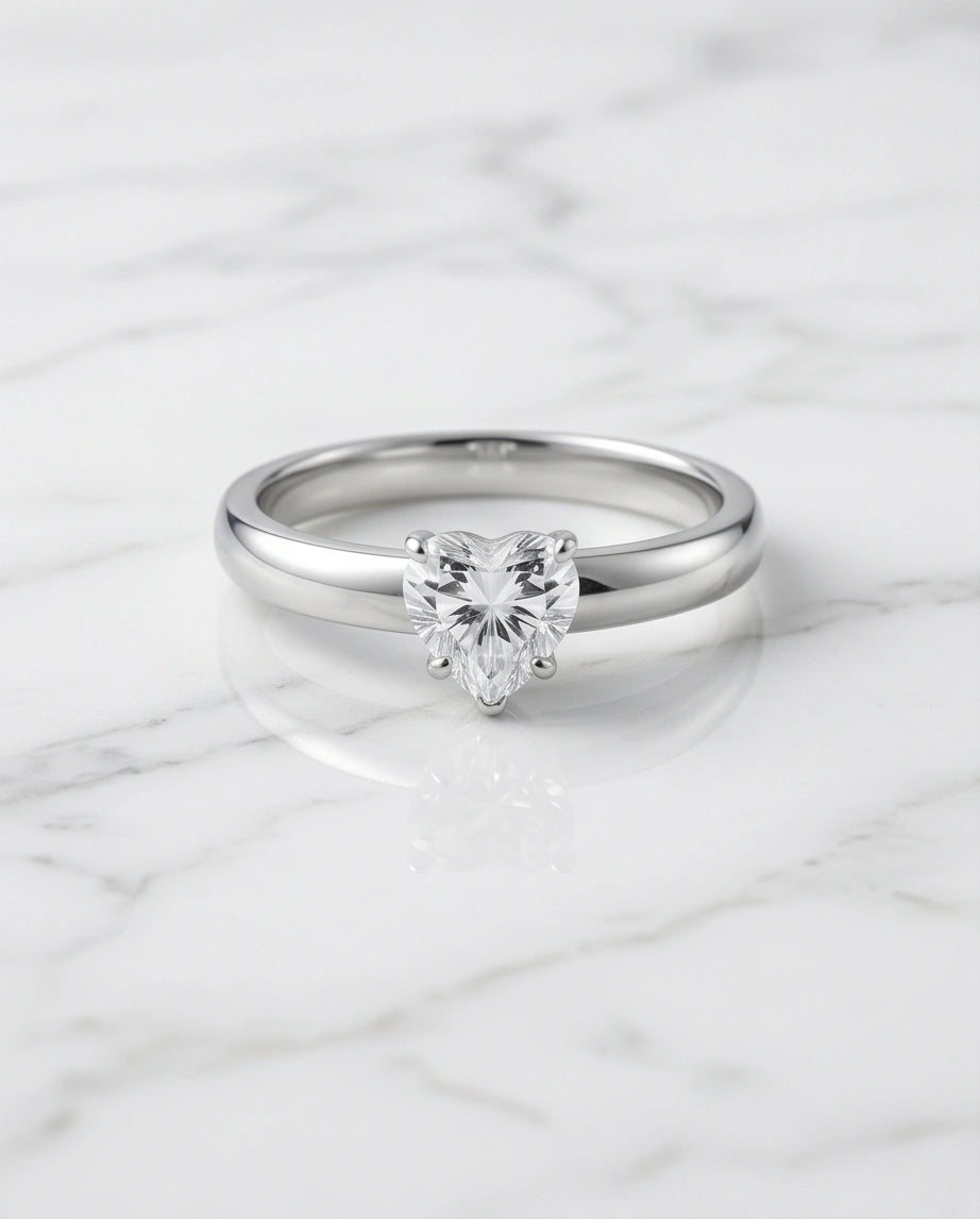 Sterling Silver Heart-Cut Moissanite Solitaire Ring