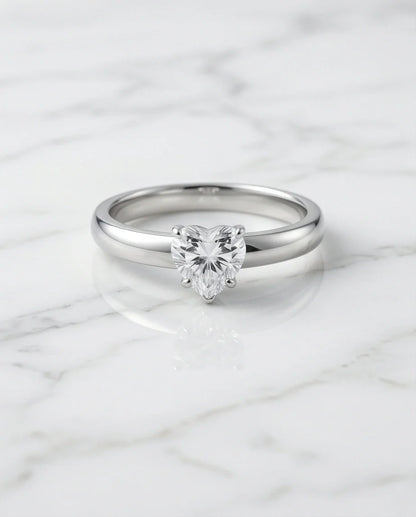 Sterling Silver Heart-Cut Moissanite Solitaire Ring