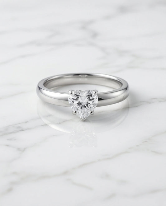 Sterling Silver Heart-Cut Moissanite Solitaire Ring
