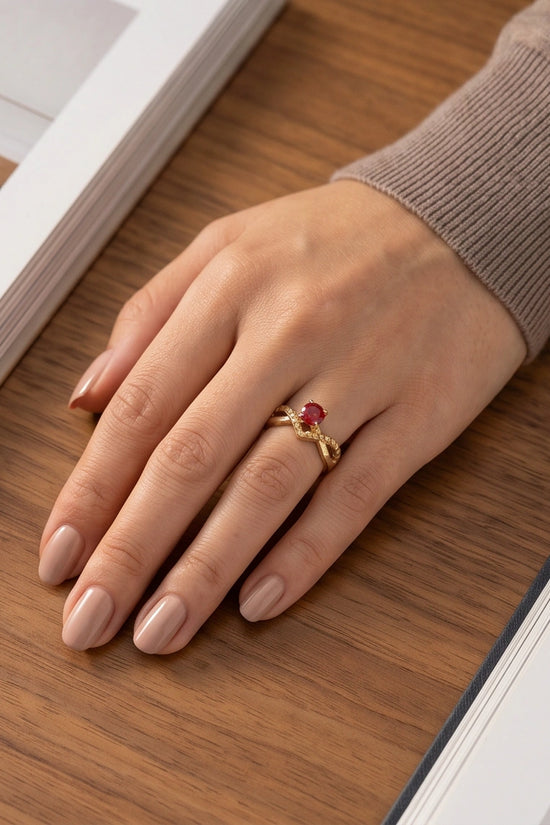 Gold Ruby Crown Chevron Statement Ring