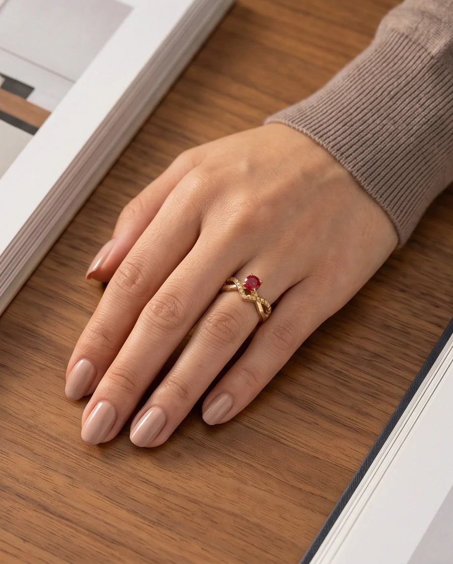 Gold Ruby Crown Chevron Statement Ring