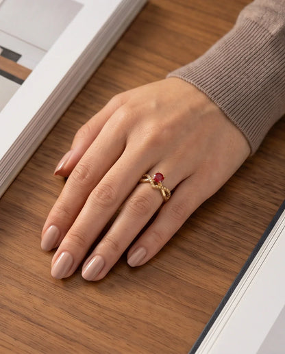 Gold Ruby Crown Chevron Statement Ring