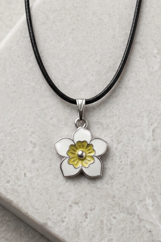 Charming White and Yellow Floral Enamel Pendant Necklace
