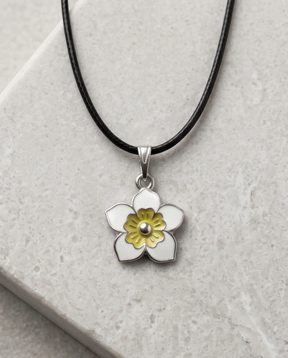 Charming White and Yellow Floral Enamel Pendant Necklace