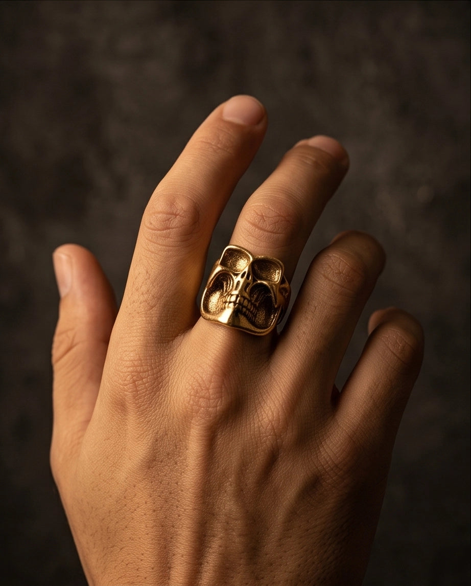 Abstract Sculptural Minimalist Skull Gold Ring