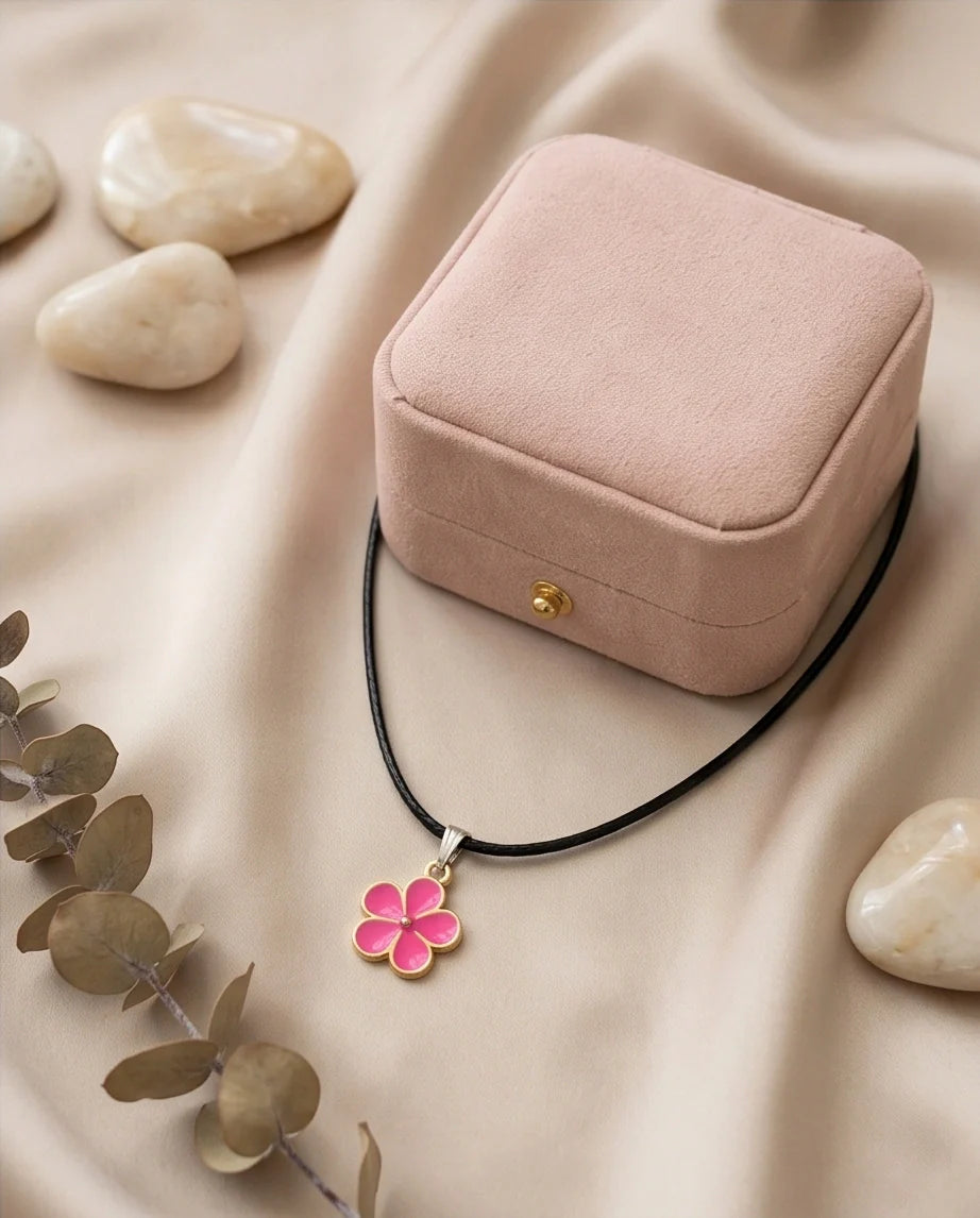 Gold and Pink Flower Pendant Necklace