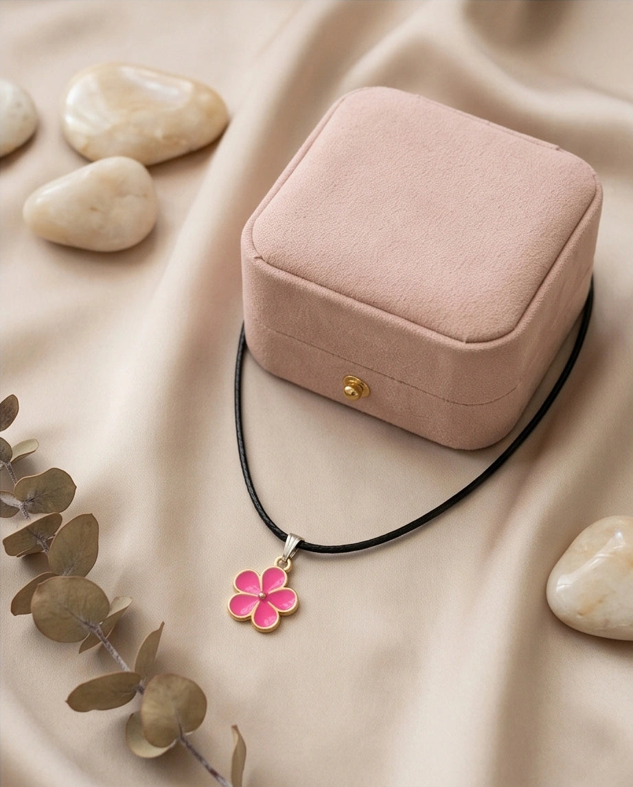 Gold and Pink Flower Pendant Necklace