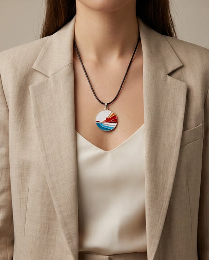 Sunset Wave Enamel Pendant Necklace