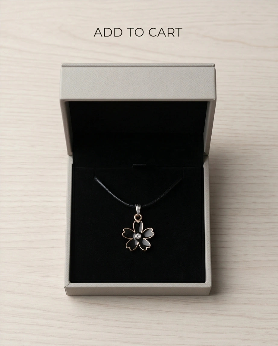 Gold and Black Cherry Blossom Necklace
