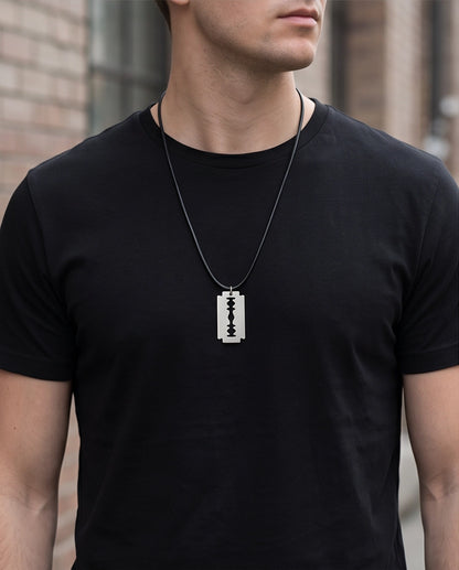 Brushed Silver Razor Blade Cord Necklace