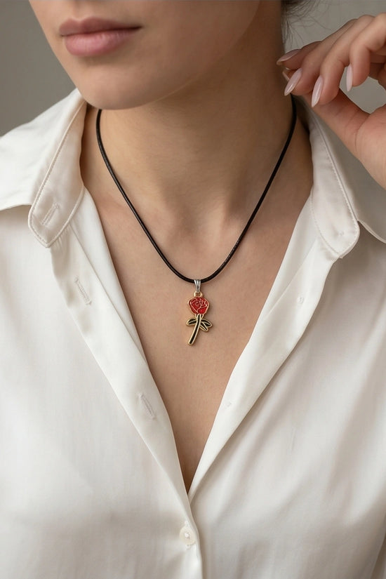Gold and Red Blooming Rose Necklace