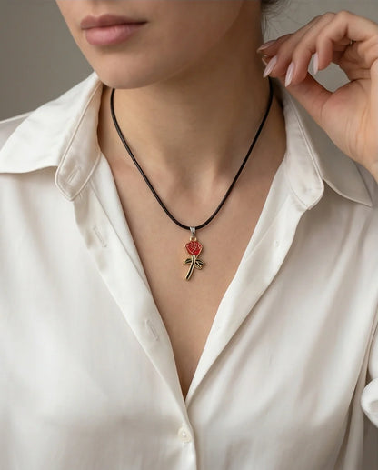 Gold and Red Blooming Rose Necklace