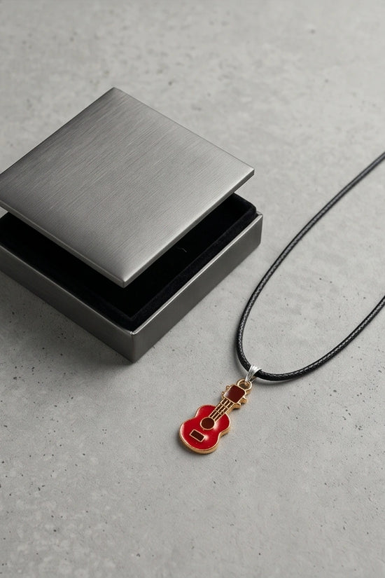 Gold and Red Acoustic Guitar Necklace