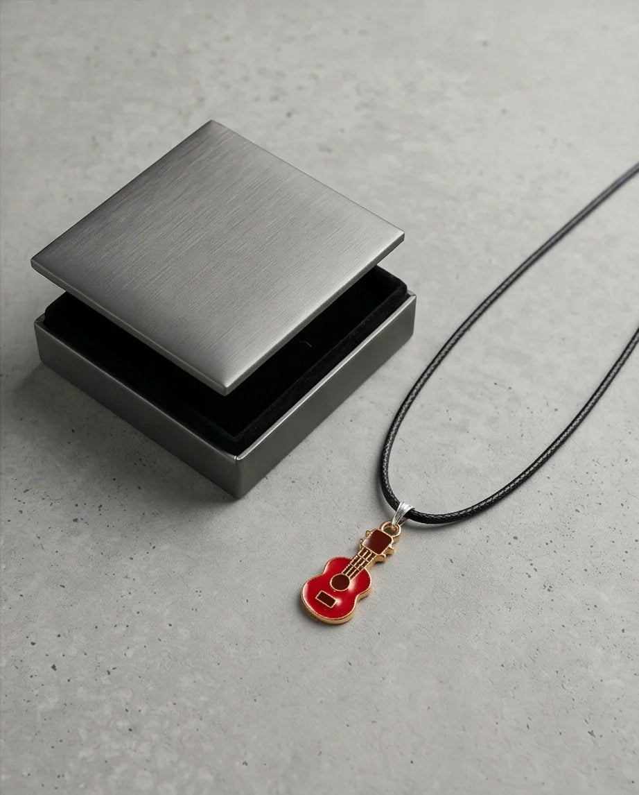 Gold and Red Acoustic Guitar Necklace