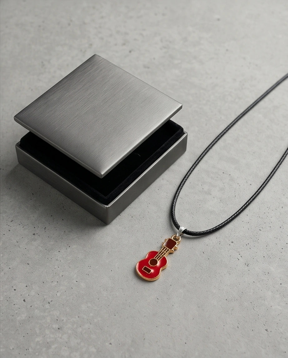 Gold and Red Acoustic Guitar Necklace
