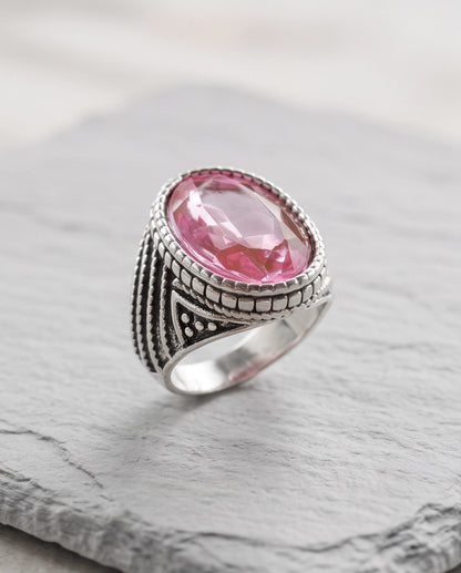 Rose Gemstone Beaded Scale Silver Ring