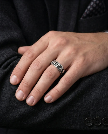 Gothic Sterling Silver Skull and Card Suits Band Ring