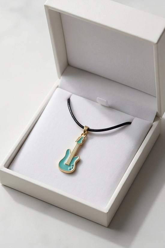 Gold and Turquoise Enamel Electric Guitar Necklace