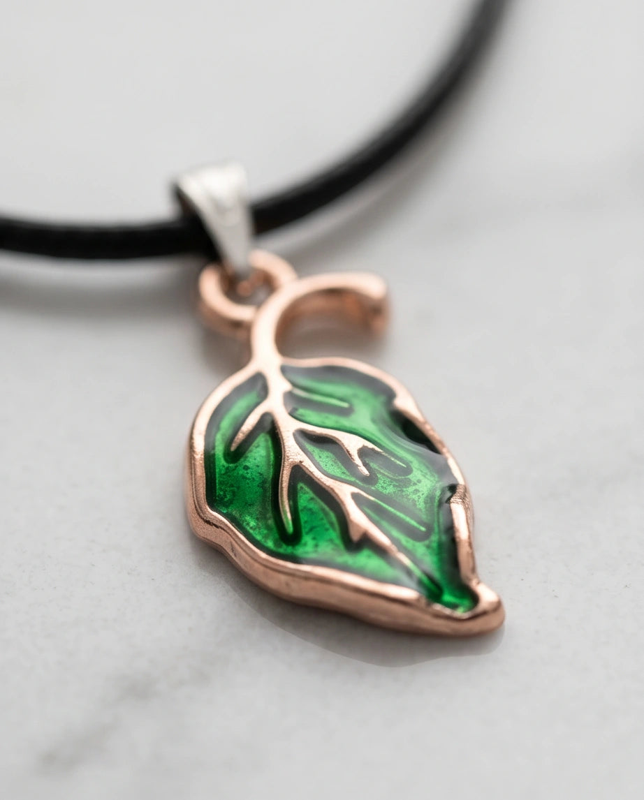 Gold and Green Leaf Pendant Necklace