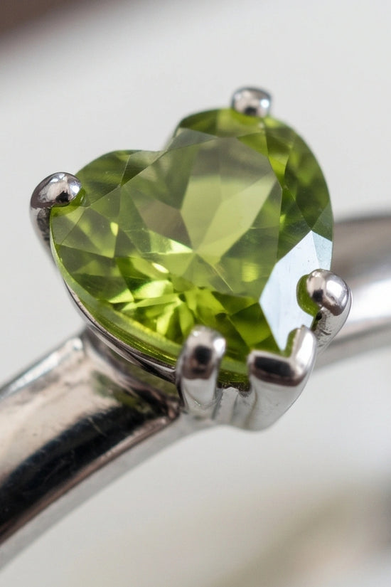 Sterling Silver Heart-Cut Peridot Green Solitaire Ring