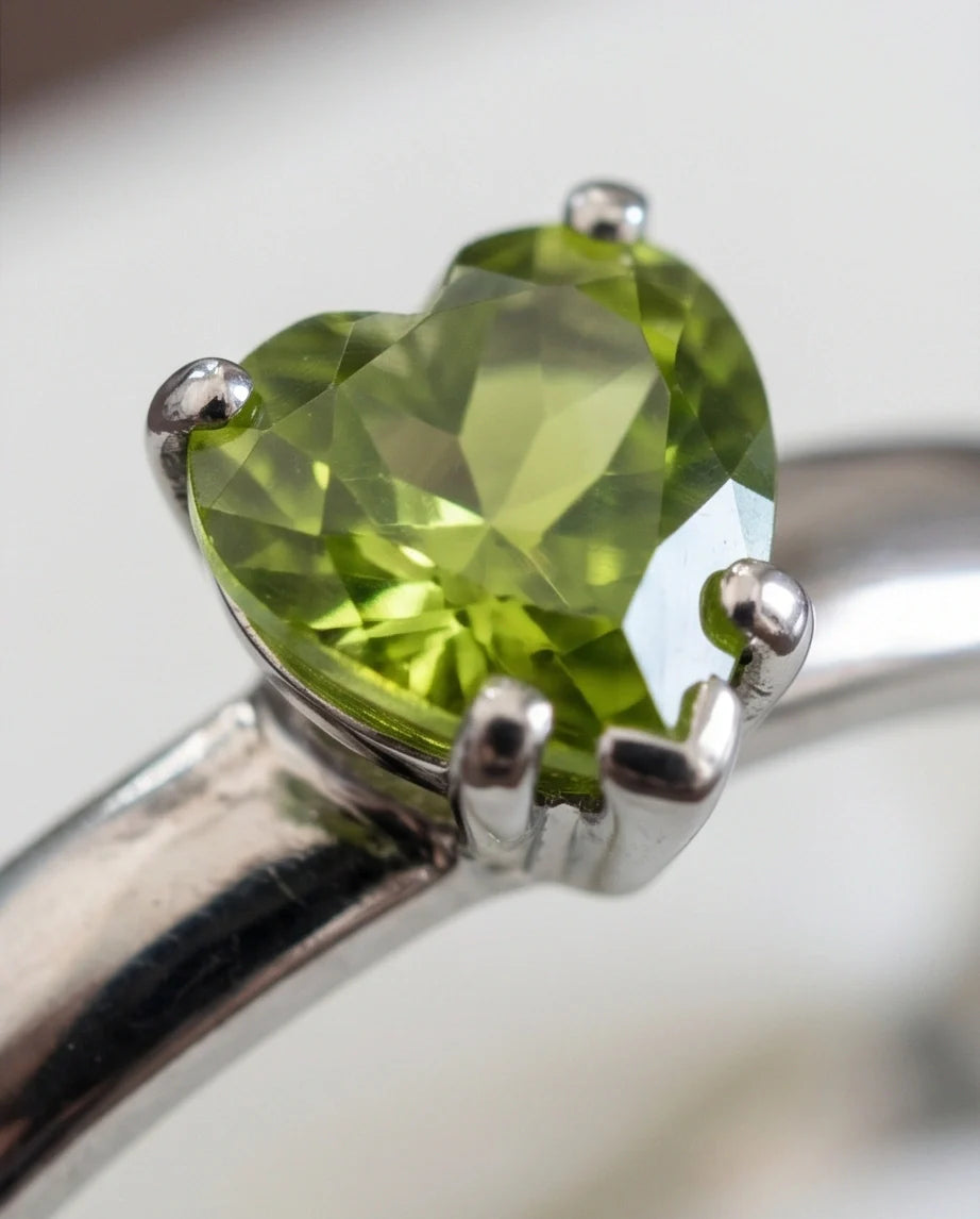 Sterling Silver Heart-Cut Peridot Green Solitaire Ring