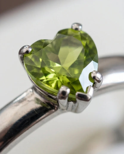 Sterling Silver Heart-Cut Peridot Green Solitaire Ring