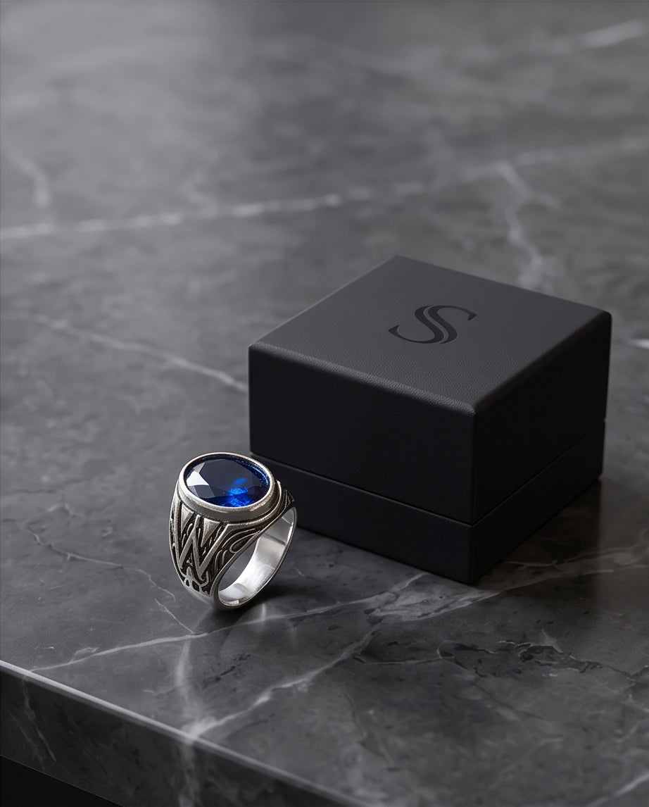 Imperial Sapphire Vertex Silver Ring