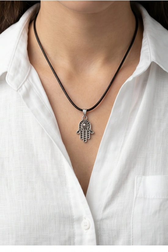 Silver Retro Hamsa Hand Necklace
