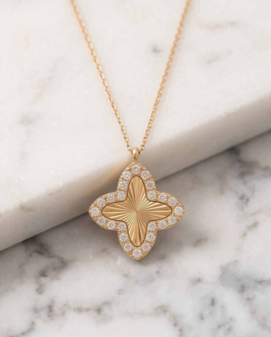 Gold Diamond-Cut Clover Pendant Necklace