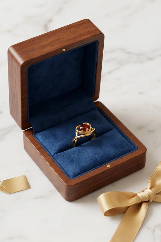 Gold Ruby Heart Openwork Statement Ring