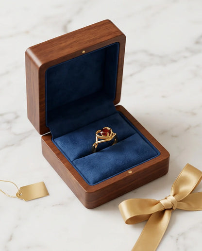 Gold Ruby Heart Openwork Statement Ring
