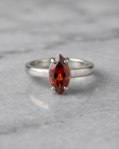 Sterling Silver Marquise-Cut Amber Carnelian Solitaire Ring
