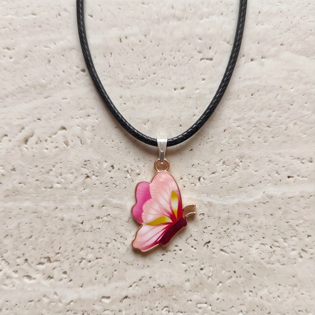 Gradient Pink Butterfly Cord Necklace