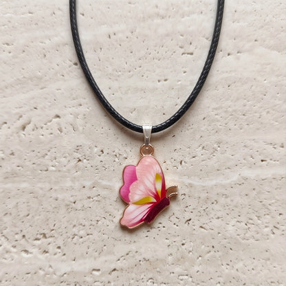 Gradient Pink Butterfly Cord Necklace