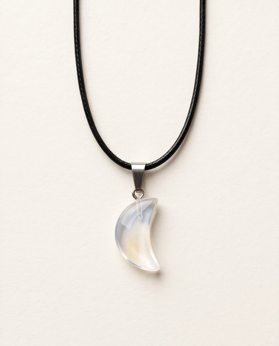 Silver Opalite Crescent Moon Pendant Necklace