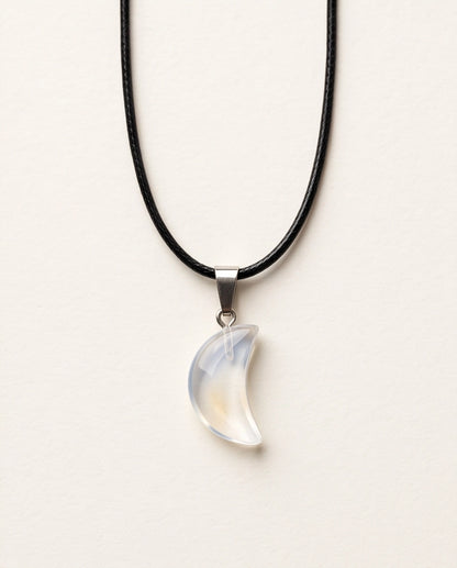 Silver Opalite Crescent Moon Pendant Necklace