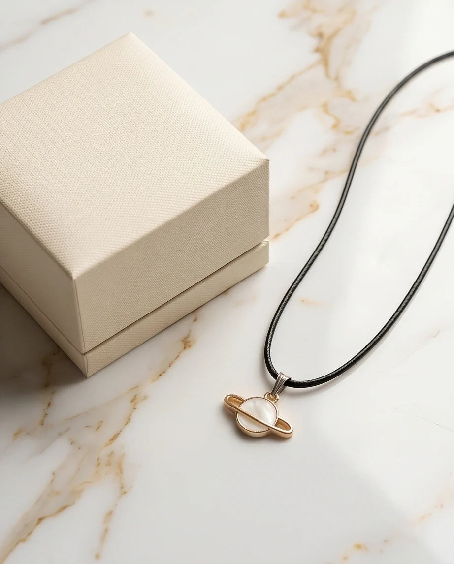 Gold and White Bow Ribbon Necklace