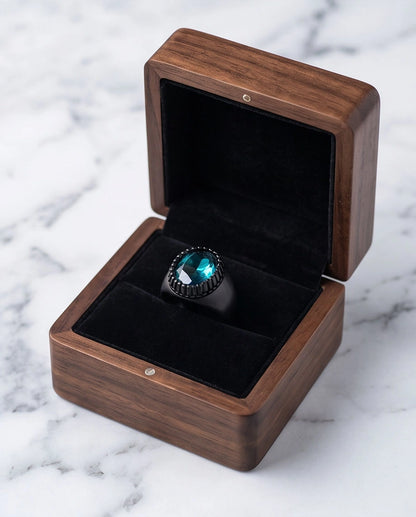 Matte Black Oval Teal Tourmaline Signet Ring