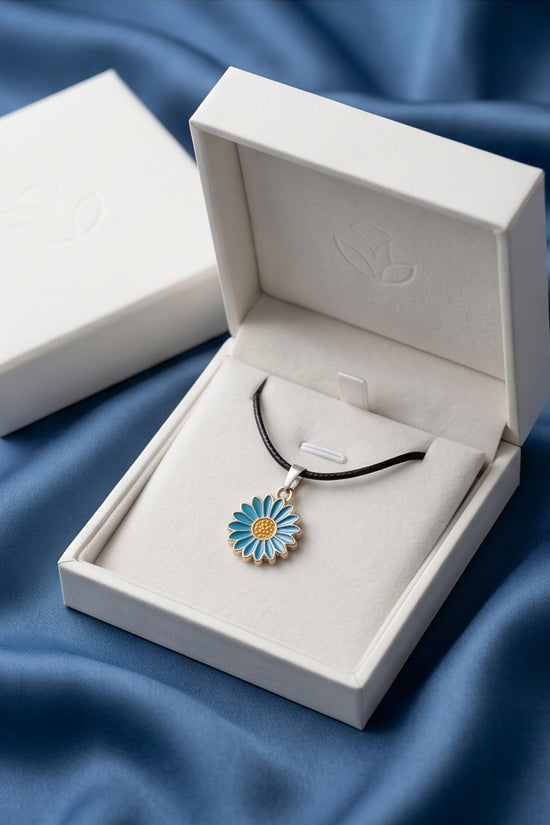 Gold and Turquoise Blue Daisy Necklace