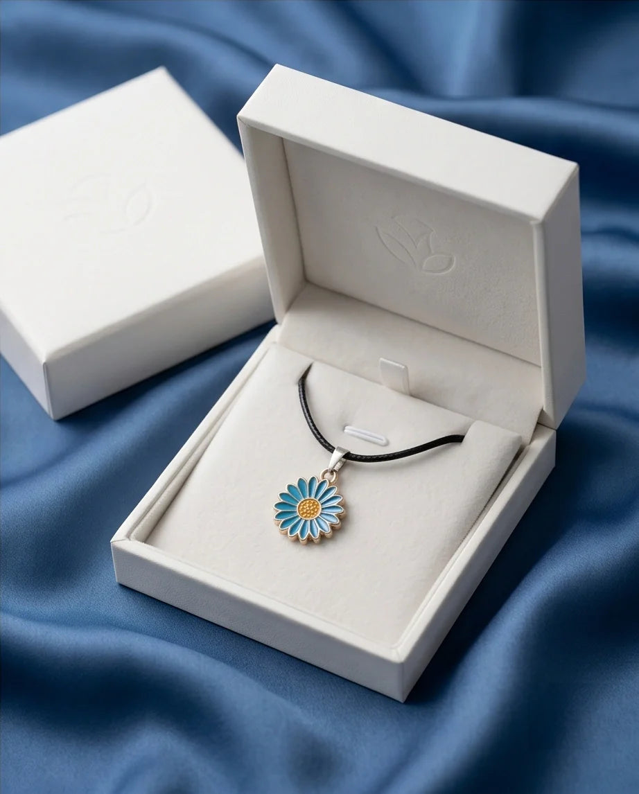 Gold and Turquoise Blue Daisy Necklace