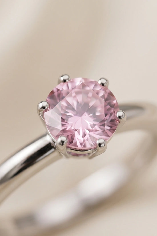 Sterling Silver Round-Cut Pink Diamond Solitaire Ring
